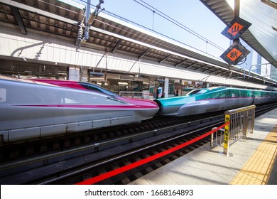 Tokyo/Japan March 6, 2020
The E6 Series Shinkansen Bullet Train Network Of High-speed Railway Lines In Japan