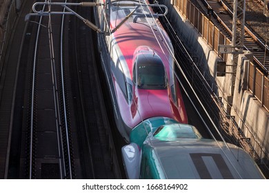 Tokyo/Japan March 6, 2020
The E6 Series Shinkansen Bullet Train Network Of High-speed Railway Lines In Japan