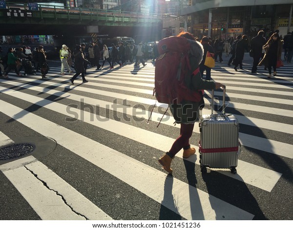 Tokyojapan Tourists Pass Through Road Shinjuku Stock Photo Edit Now 1021451236