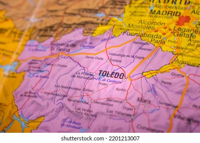 Toledo Marked On A Map Of Spain.