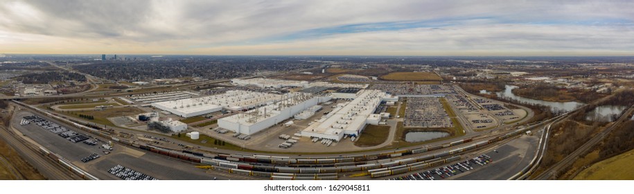 TOLEDO, OH, USA - JANUARY 6, 2020: Aerial Panorama Chrysler Toledo Assembly Complex Auto Manufacturer