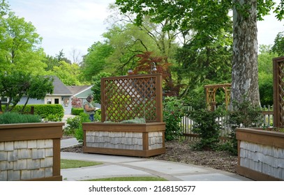 Toledo, Ohio, June 5, 2022: View Of Raised Flower Beds At The Botanical Gardens                               