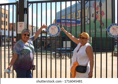 Toledo, Ohio/USA - June 28, 2019 - Baseball Fans Stand At The Gate Of The Toledo Mudhens Stadium Where The Oldest Professional Minor League Team Plays At Fifth Third Field