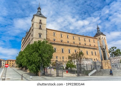 Toledo Spain - 05 12 2021: Majestic View At The Military Renaissance Building At The Alcázar Of Toledo Main Facade