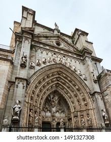 TOLEDO, SPAIN - APRIL 24, 2018: The Portal of the Lions, the most modern gate of the Primal Cathedral of Saint Mary of Toledo.