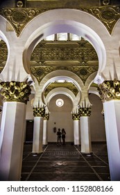 TOLEDO, SPAIN - June 2018: Ancient  Synagogue Of Santa María La Blanca Interior Elements, Toledo, Spain