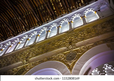 TOLEDO, SPAIN - June 2018: Ancient  Synagogue Of Santa María La Blanca Interior Elements, Toledo, Spain