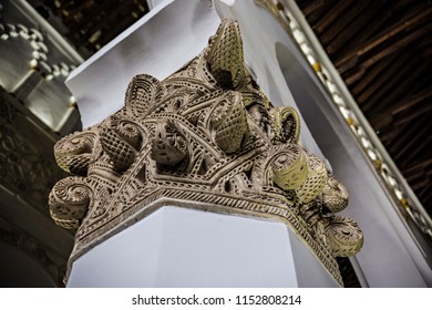 TOLEDO, SPAIN - June 2018: Ancient  Synagogue Of Santa María La Blanca Interior Elements, Toledo, Spain