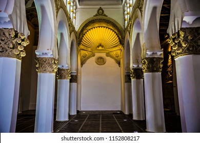 TOLEDO, SPAIN - June 2018: Ancient  Synagogue Of Santa María La Blanca Interior Elements, Toledo, Spain