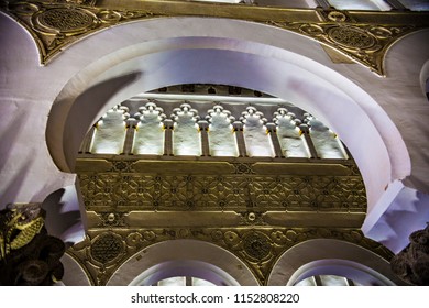 TOLEDO, SPAIN - June 2018: Ancient  Synagogue Of Santa María La Blanca Interior Elements, Toledo, Spain