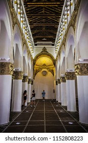 TOLEDO, SPAIN - June 2018: Ancient  Synagogue Of Santa María La Blanca Interior Elements, Toledo, Spain