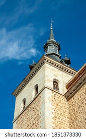 Alcázar Of Toledo, Spain. A Low Angle View Of One Of The Fortress Tower.