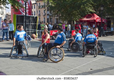 TOLEDO, SPAIN-OCTOBER 1: Unidentified People Play A Friendly Game Of Wheelchair Basketball, One Of The Activities In The Youth Week On October 1, 2011 In Toledo, Spain