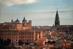 Toledo Town Rooftop View With Historical Buildings In Spain.