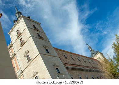 Alcázar Of Toledo,Spain. A Low Angle View Of The Fortress Main Facade.