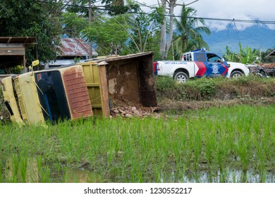 Tolitoli, Indonesia - July 01, 2017 Single Vehicle Accident In Tolitoli, Indonesia That Loaded With Rocks Under Police Investigation