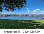 Tom McCall Waterfront Park Along Willamette River in Downtown Portland, OR.