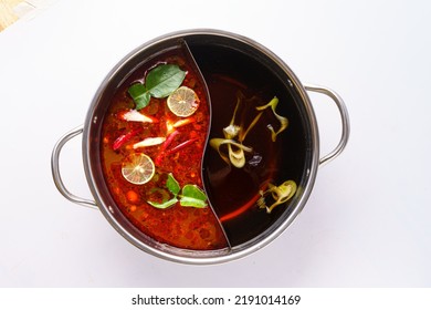 Tom Yum Soup  shabu white background - Shutterstock ID 2191014169
