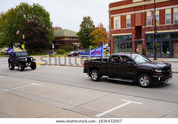 Tomah, Wisconsin / USA - Oct 17th,\
2020: Pro president trump and blue lives matter supporters gathered\
and paraded through the streets showing support.\
