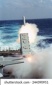 Tomahawk Missile Launched Toward A Target In Iraq Guided Missile Cruiser USS MISSISSIPPI During The Air War Phase Of Operation Desert Storm. Jan.29 1991