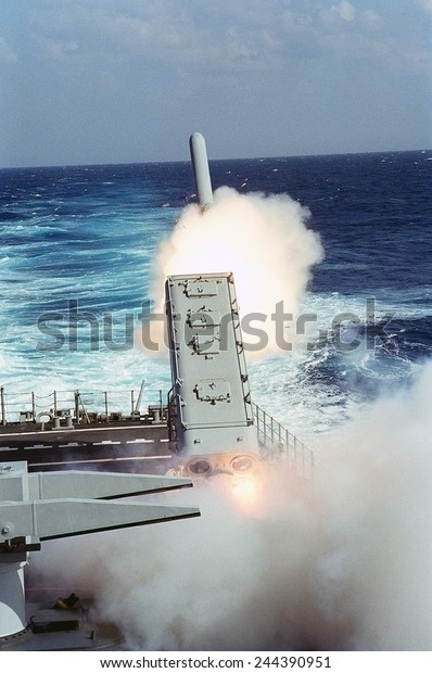 Tomahawk Missile launched toward a target in\
Iraq guided missile cruiser USS MISSISSIPPI during the air war\
phase of Operation Desert Storm. Jan.29\
1991