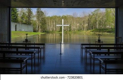 Tomamu, Hokkaido, Japan - May 19, 2017: Chapel on the water , architectural work of Tadao Ando, in Hokkaido, Japan