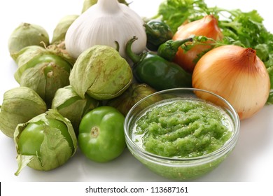 Tomatillo Salsa Verde Ingredients, Mexican Cuisine