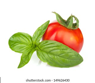 Tomato And Basil. Isolated On White Background