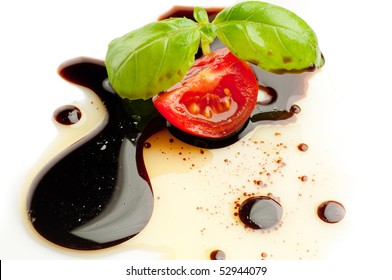 Tomato And Basil Over Balsamic Vinegar