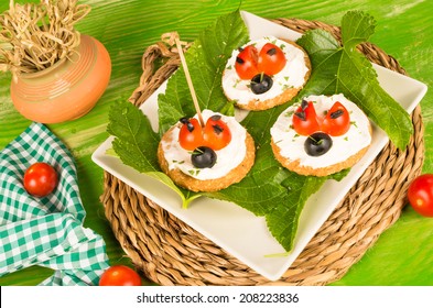 Tomato And Cheese Crackers Decorated As Ladybirds, Kid Food