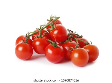 Tomato Cherry On Branch Isolated On White Background, Clipping Path, Full Depth Of Field