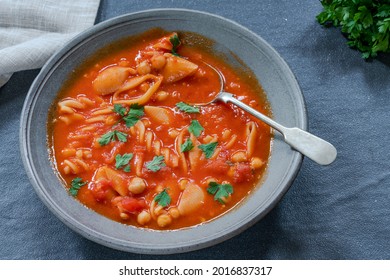 Tomato, Chickpeas And Pasta Soup