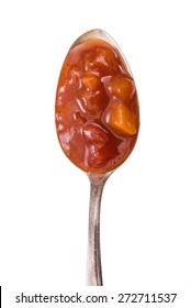 Tomato Chili Pepper Chutney On A Spoon In Vertical Format