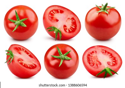 Tomato Collection Clipping Path. Cherry tomato isolated on white background. Professional studio macro shooting. Tomato close up shot