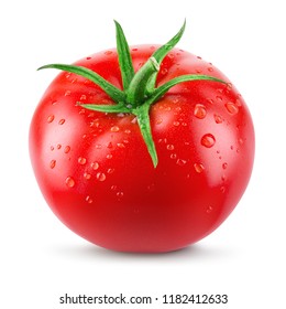 Tomato. Tomato with drops isolated. With clipping path. Full depth of field.