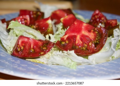 Tomato And Endive Salad In Macro View