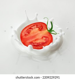 Tomato Falls Into Milk, Yoghurt, Sour Cream, Splash