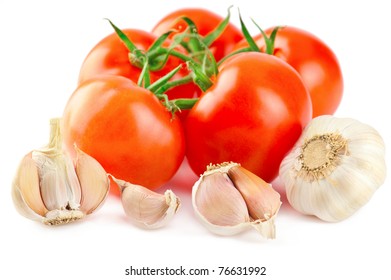 Tomato And Garlic Isolated On White Background