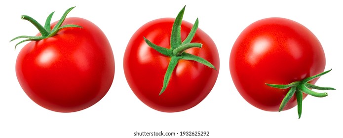 Tomato isolate. Tomato on white background. Tomatoes top view, side view. With clipping path. - Shutterstock ID 1932625292