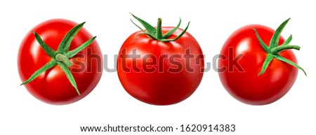 Tomato isolate. Tomato on white background. Tomatoes top view, side view. 