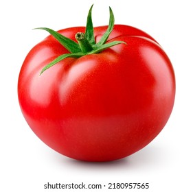 Tomato isolated. Tomato on white background. Perfect retouched tomat side view. With clipping path. Full depth of field.