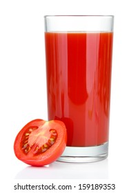 Tomato Juice In Glass, Isolated On White