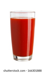 Tomato juice in a glass isolated on white background