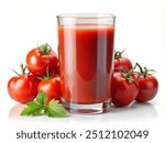 tomato juice in a glass on a white background