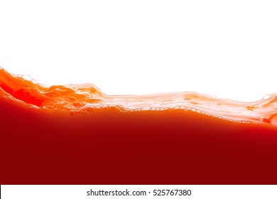 Tomato juice splash isolated on white background. Healthy fresh drink, wave with drop