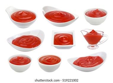 Tomato Ketchup In Bowl Isolated On White