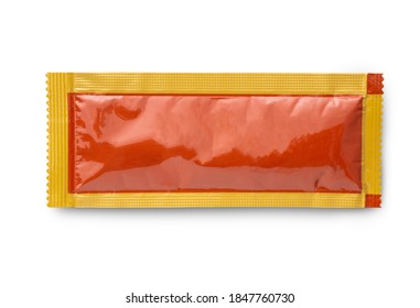 Tomato Ketchup Sauce Sachet Package Isolated On White Background