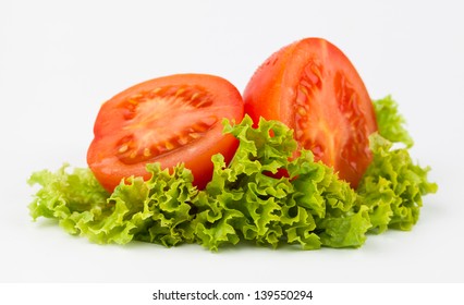 Tomato And Lettuce Isolated On White