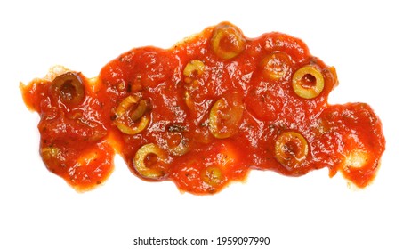 Tomato Pasta Sauce With Olive Slices Isolated On White Background, Top View
