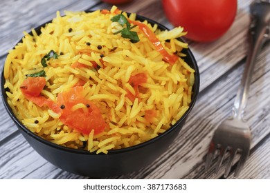 Tomato Rice/ Tomato Pulao Close Up, Selective Focus